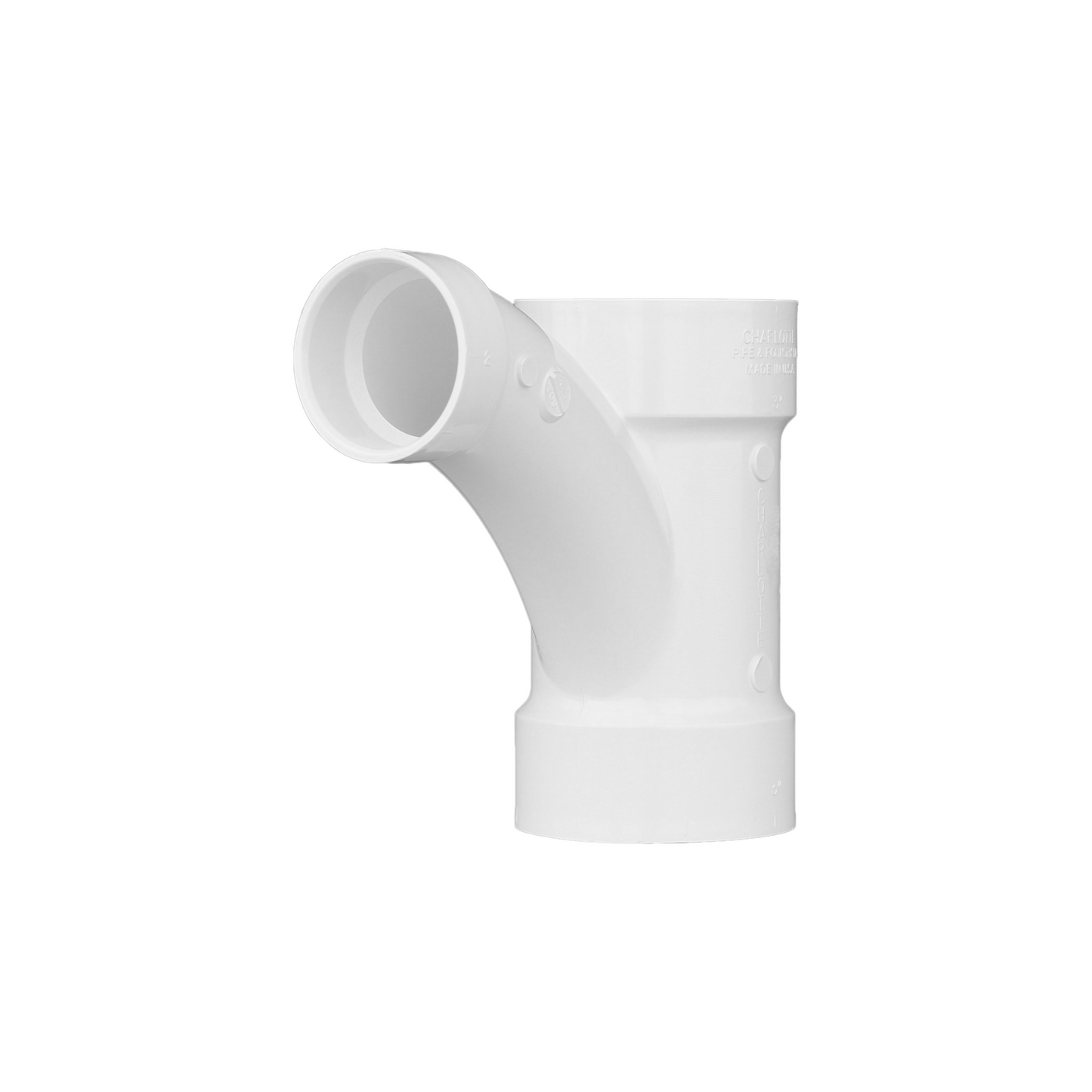 Jones Stephens PFY532 3" x 3" x 2" PVC 45° Bend Combination Wye, H x H x H