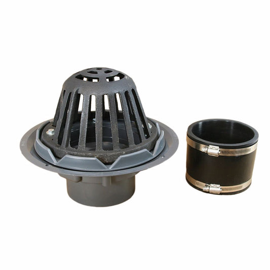Jones Stephens R18023 4” PVC Roof Drain with Cast Iron Dome with Flexible Coupling
