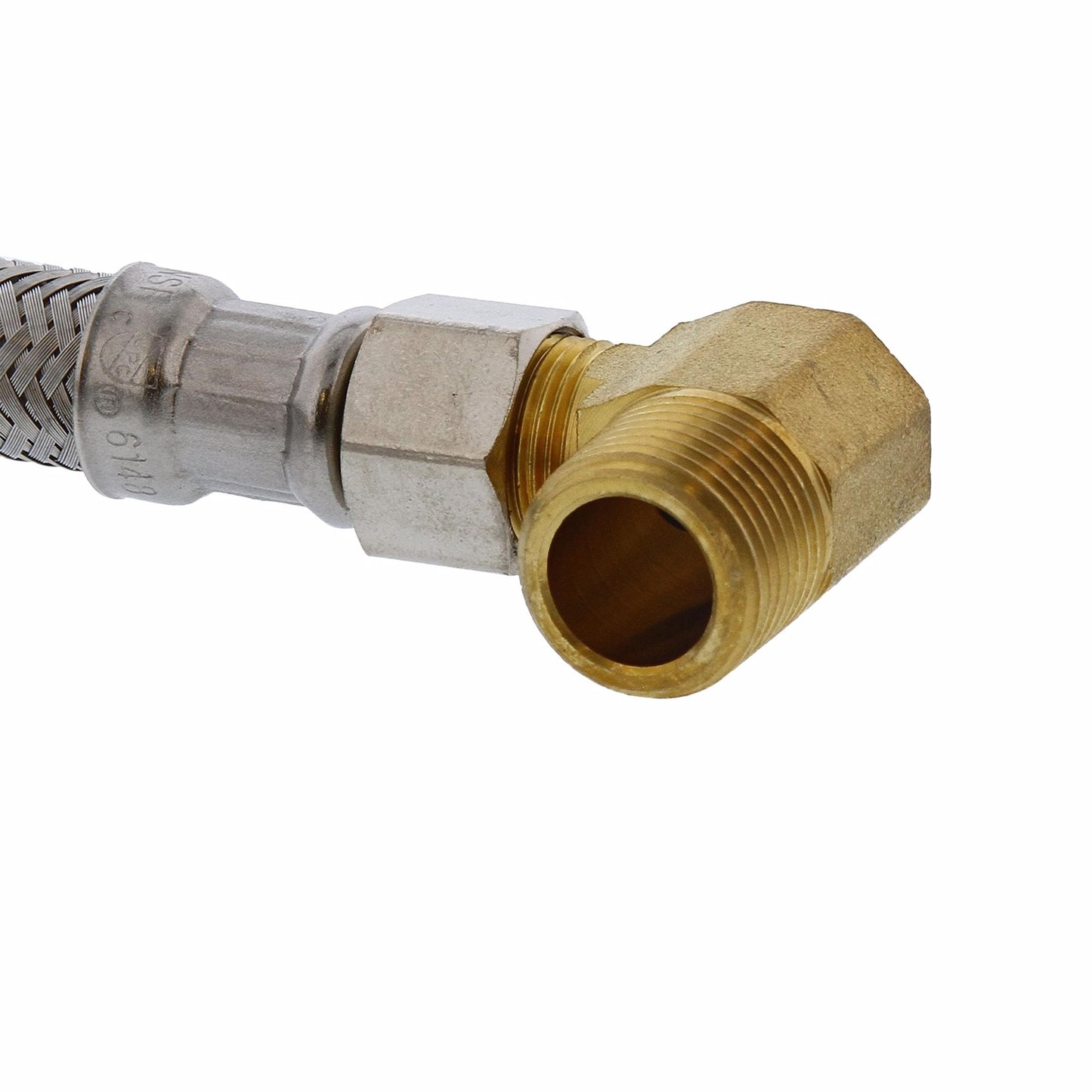 Jones Stephens S04233 3/8" Compression x 3/8" Compression x 48” Braided Stainless Steel Dishwasher Connector with 3/8” MIP 90° Elbow