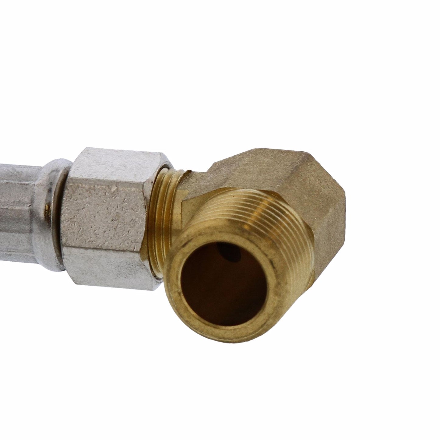 Jones Stephens S04236 1/2" Compression x 3/8" Compression x 48” Braided Stainless Steel Dishwasher Connector with 3/8” MIP 90° Elbow