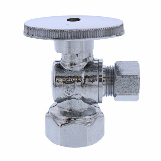 Jones Stephens S10310 1/2" FIP x 3/8" OD Comp Quarter-Turn Angle Supply Stop Valve, Chrome Plated