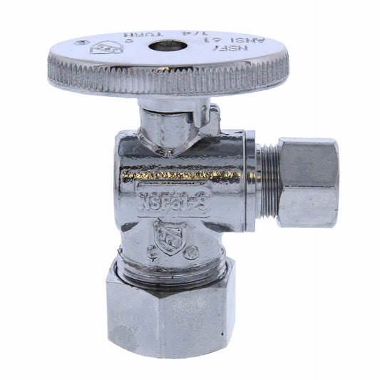 Jones Stephens S10311 5/8" OD Comp x 3/8" OD Comp Quarter-Turn Angle Supply Stop Valve, Chrome Plated