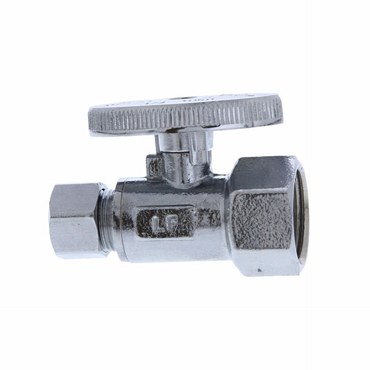 Jones Stephens S10312 1/2" FIP x 3/8" OD Comp Quarter-Turn Straight Supply Stop Valve, Chrome Plated