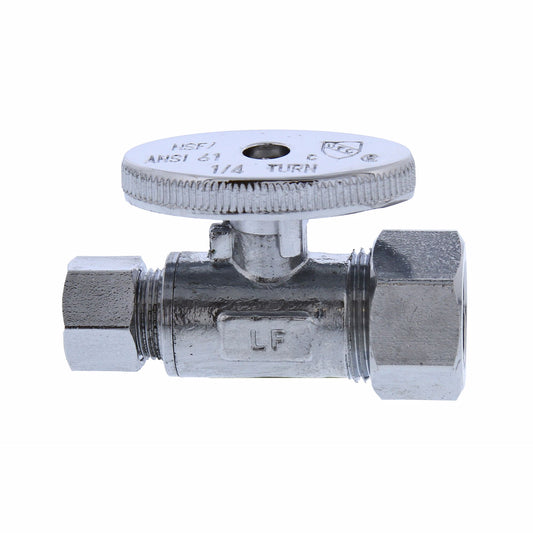 Jones Stephens S10313 5/8" OD Comp x 3/8" OD Comp Quarter-Turn Straight Supply Stop Valve, Chrome Plated
