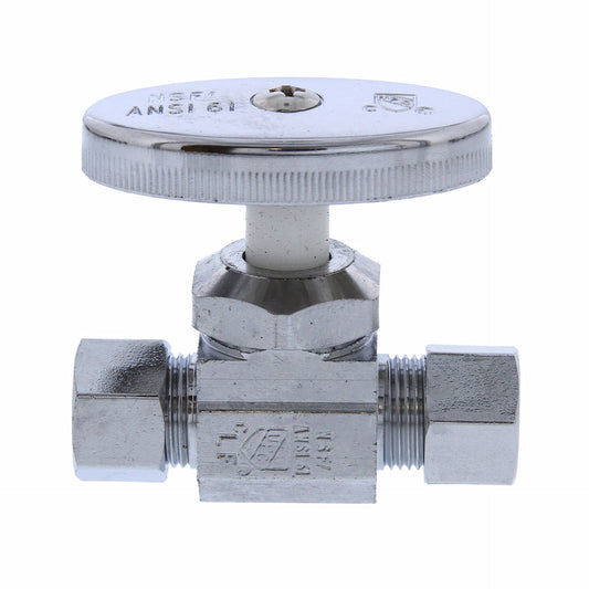 Jones Stephens S10323 3/8" OD Comp x 3/8" OD Comp Multi-Turn Straight Supply Stop Valve, Chrome Plated