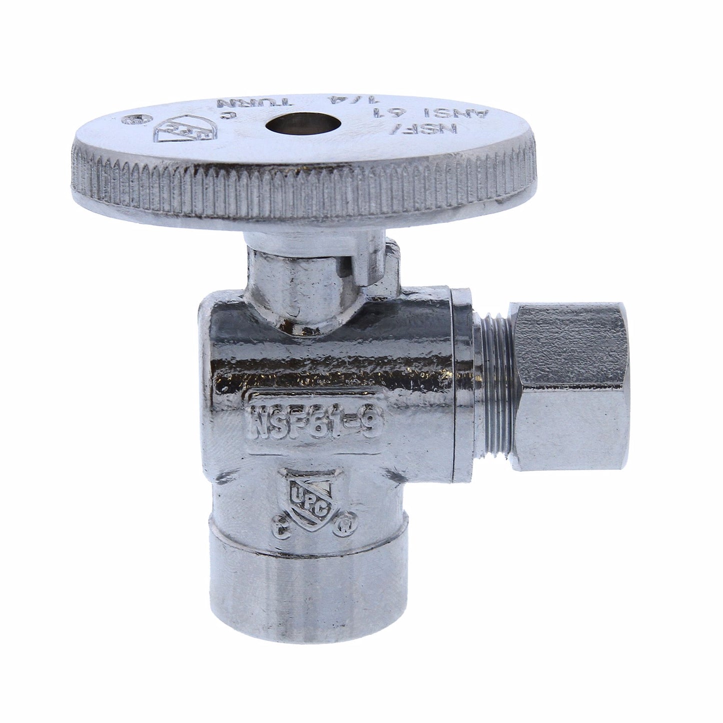 Jones Stephens S10331 1/2" SWT x 3/8" OD Comp Quarter-Turn Angle Supply Stop Valve, Chrome Plated