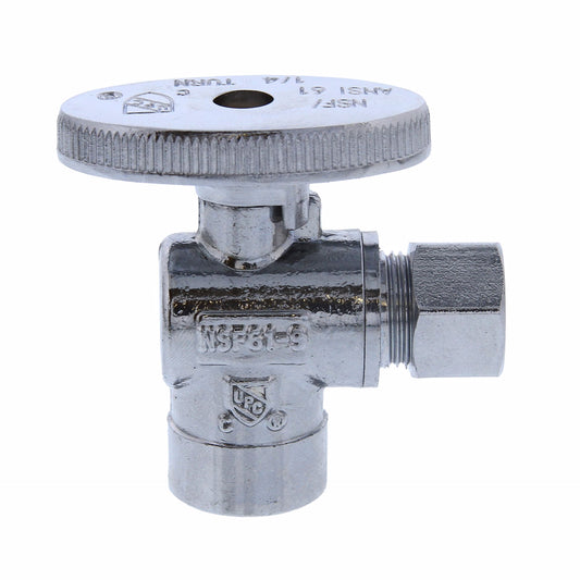 Jones Stephens S10331 1/2" SWT x 3/8" OD Comp Quarter-Turn Angle Supply Stop Valve, Chrome Plated