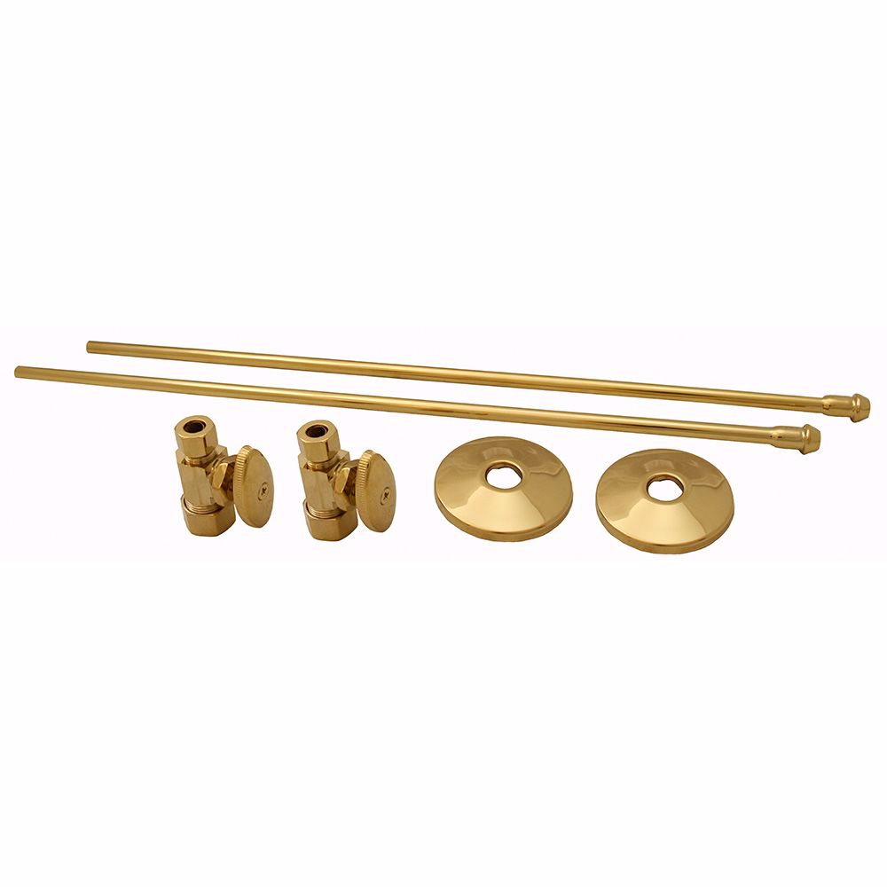 Jones Stephens S10351 Polished Brass 3/8" x 20" Lavatory Supply and 3/8" x 5/8" Straight Stop Kit
