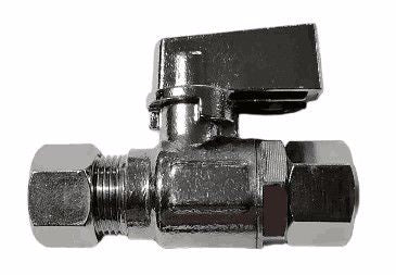 Jones Stephens S10355 3/8" F Comp Swivel x 3/8" OD Comp Quarter-Turn Straight Supply Stop Valve with Lever Handle, Chrome Plated