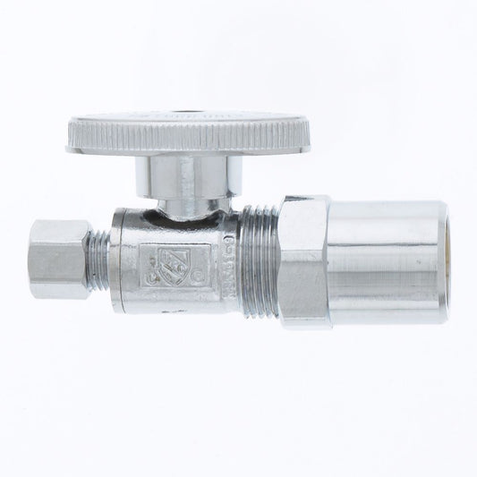 Jones Stephens S10402 1/2" CPVC x 1/4" OD Comp Quarter-Turn Straight Supply Stop Valve, Chrome Plated
