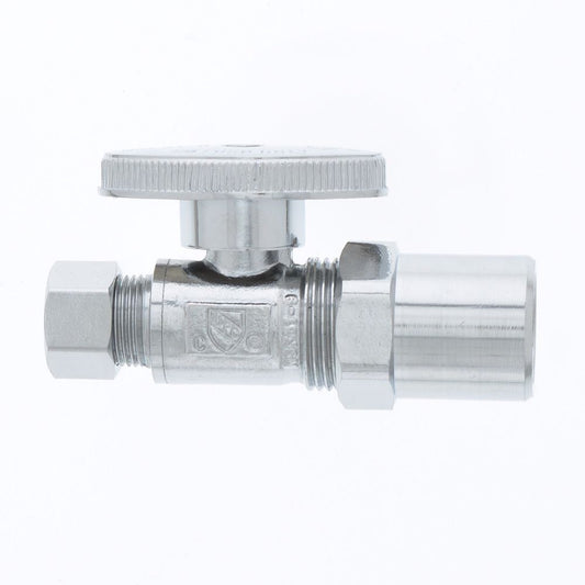 Jones Stephens S10403 1/2" CPVC x 3/8" OD Comp Quarter-Turn Straight Supply Stop Valve, Chrome Plated