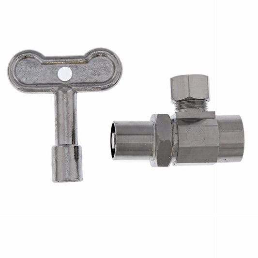 Jones Stephens S10408 1/2" SWT x 3/8" OD Comp Multi-Turn Angle Supply Stop Valve with Loose Key, Chrome Plated