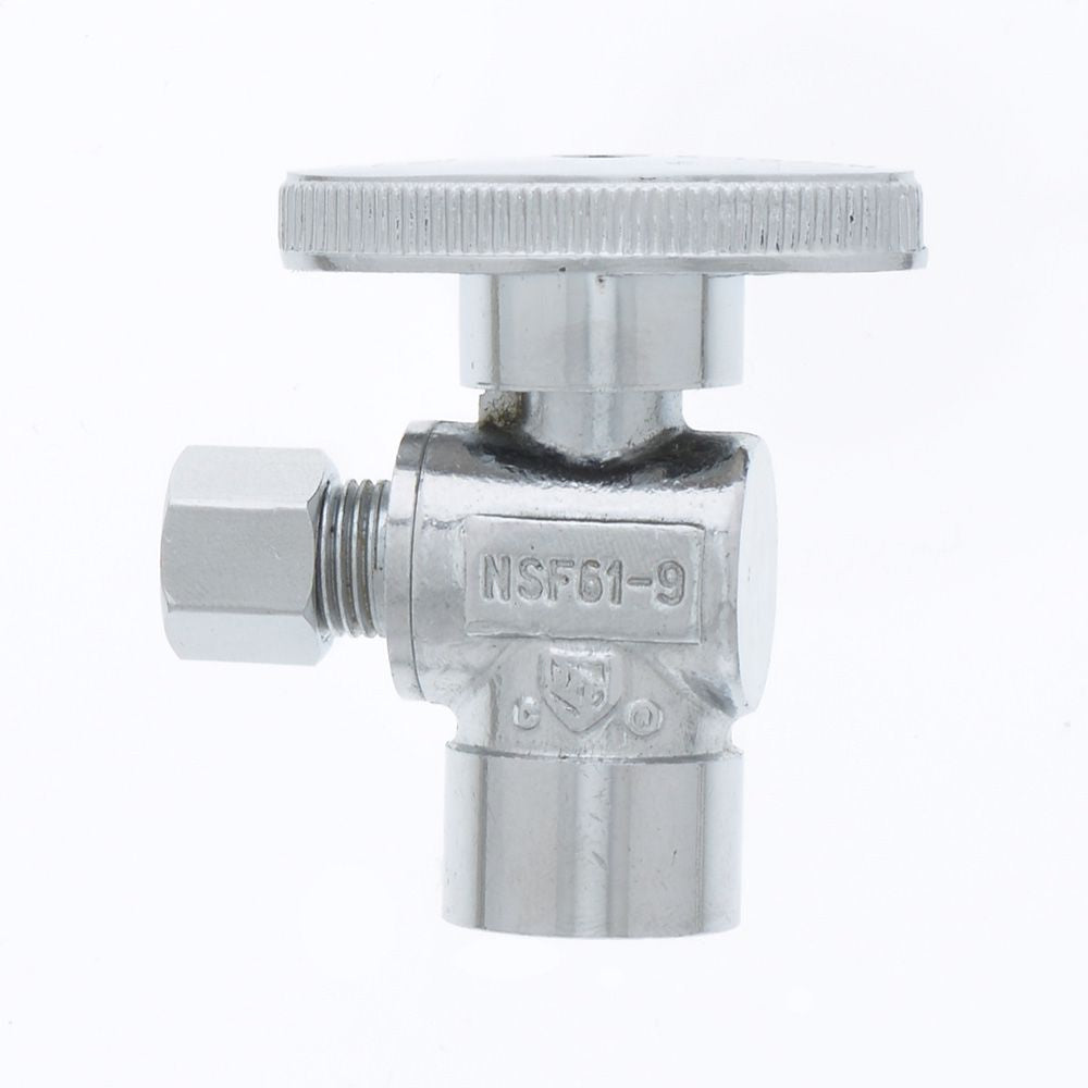 Jones Stephens S10418 1/2" SWT x 1/4" OD Comp Quarter-Turn Angle Supply Stop Valve, Chrome Plated