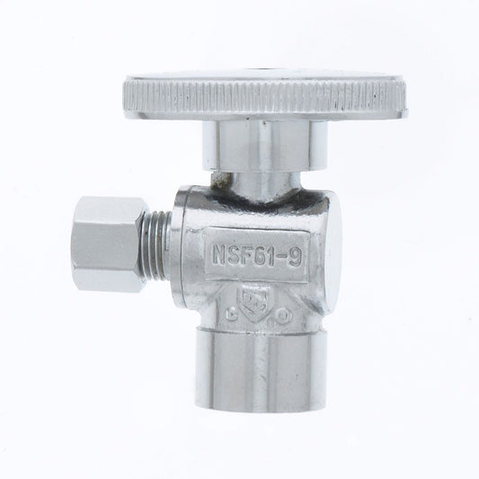 Jones Stephens S10418 1/2" SWT x 1/4" OD Comp Quarter-Turn Angle Supply Stop Valve, Chrome Plated