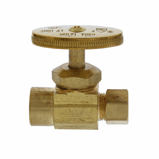 Jones Stephens S10422 1/2" SWT x 3/8" OD Comp Multi-Turn Straight Supply Stop Valve, Rough Brass