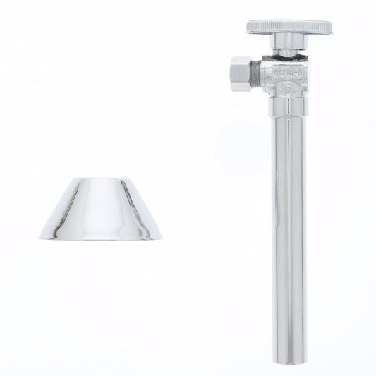 Jones Stephens S10423 1/2" SWT x 3/8" OD Comp Quarter-Turn Angle Supply Stop Valve with 5" Extension and Escutcheon, Chrome Plated