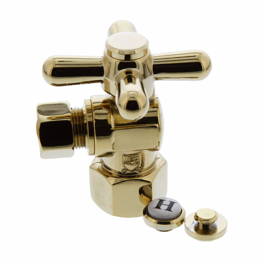 Jones Stephens S4202PB 1/2" FIP x 3/8" OD Comp Quarter-Turn Angle Supply Stop Valve with Cross Handle, Polished Brass