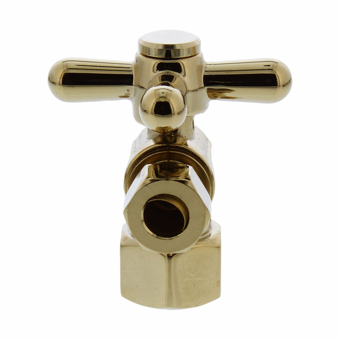 Jones Stephens S4202PB 1/2" FIP x 3/8" OD Comp Quarter-Turn Angle Supply Stop Valve with Cross Handle, Polished Brass