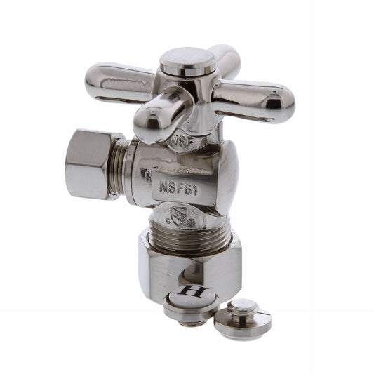 Jones Stephens S4203BN 5/8" OD Comp x 3/8" OD Comp Quarter-Turn Angle Supply Stop Valve with Cross Handle, Brushed Nickel