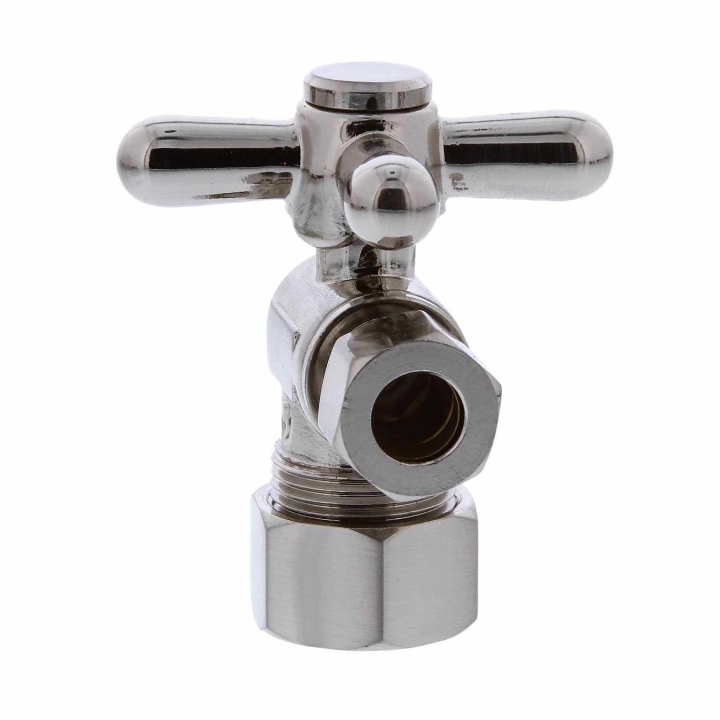 Jones Stephens S4203BN 5/8" OD Comp x 3/8" OD Comp Quarter-Turn Angle Supply Stop Valve with Cross Handle, Brushed Nickel