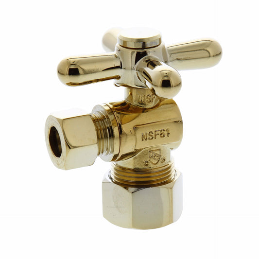 Jones Stephens S4203PB 5/8" OD Comp x 3/8" OD Comp Quarter-Turn Angle Supply Stop Valve with Cross Handle, Polished Brass