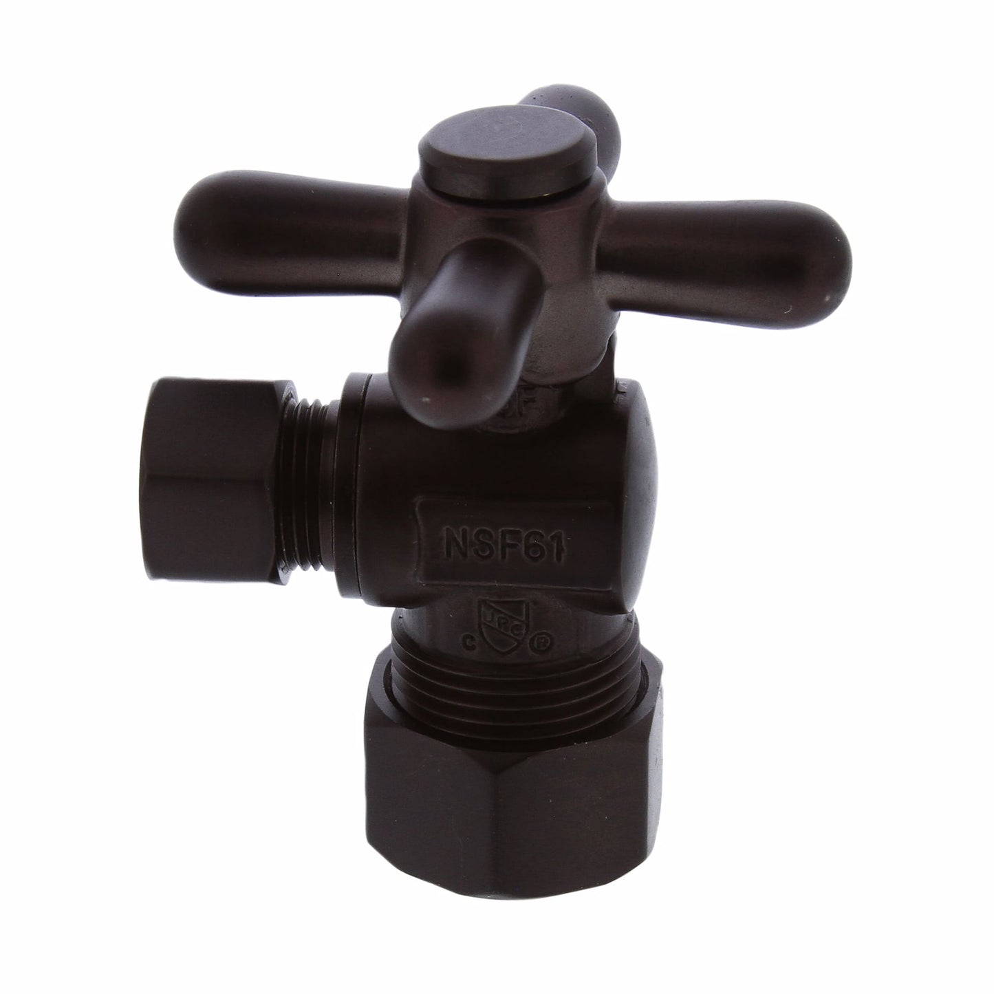 Jones Stephens S4203RB 5/8" OD Comp x 3/8" OD Comp Quarter-Turn Angle Supply Stop Valve with Cross Handle, Oil Rubbed Bronze