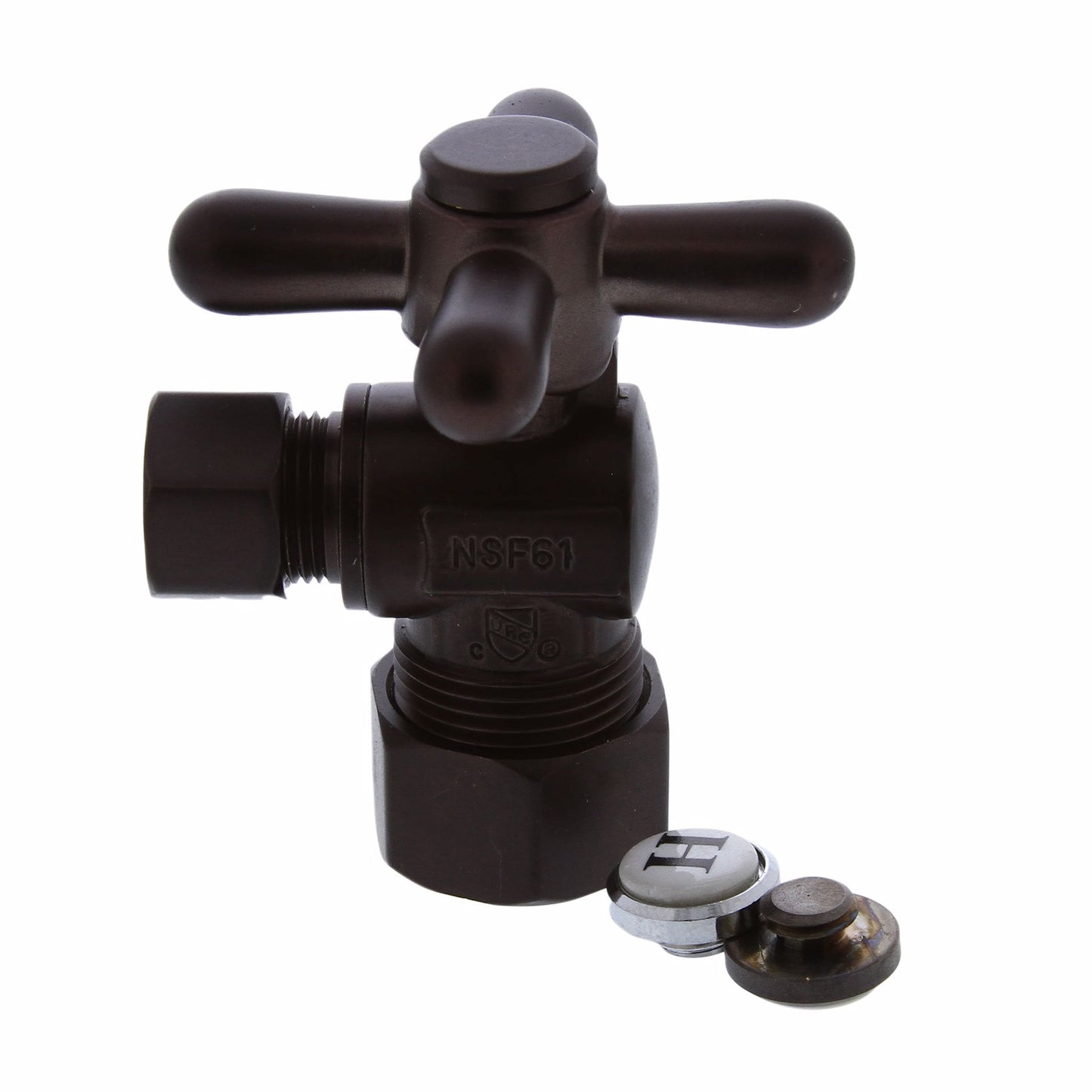 Jones Stephens S4203RB 5/8" OD Comp x 3/8" OD Comp Quarter-Turn Angle Supply Stop Valve with Cross Handle, Oil Rubbed Bronze
