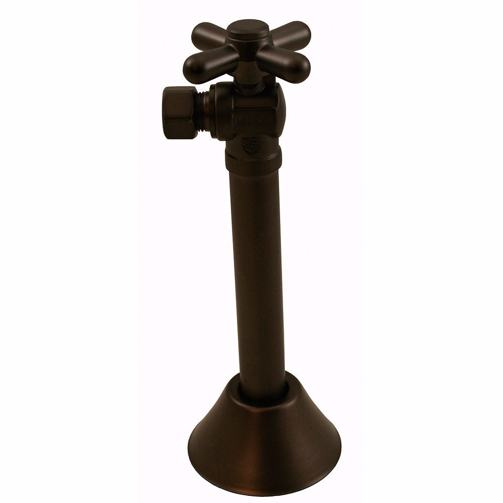 Jones Stephens S4222RB 3/8" OD Comp x 1/2" SWT Quarter-Turn Angle Supply Stop Valve with Cross Handle, 5" Extension and Escutcheon, Oil Rubbed Bronze