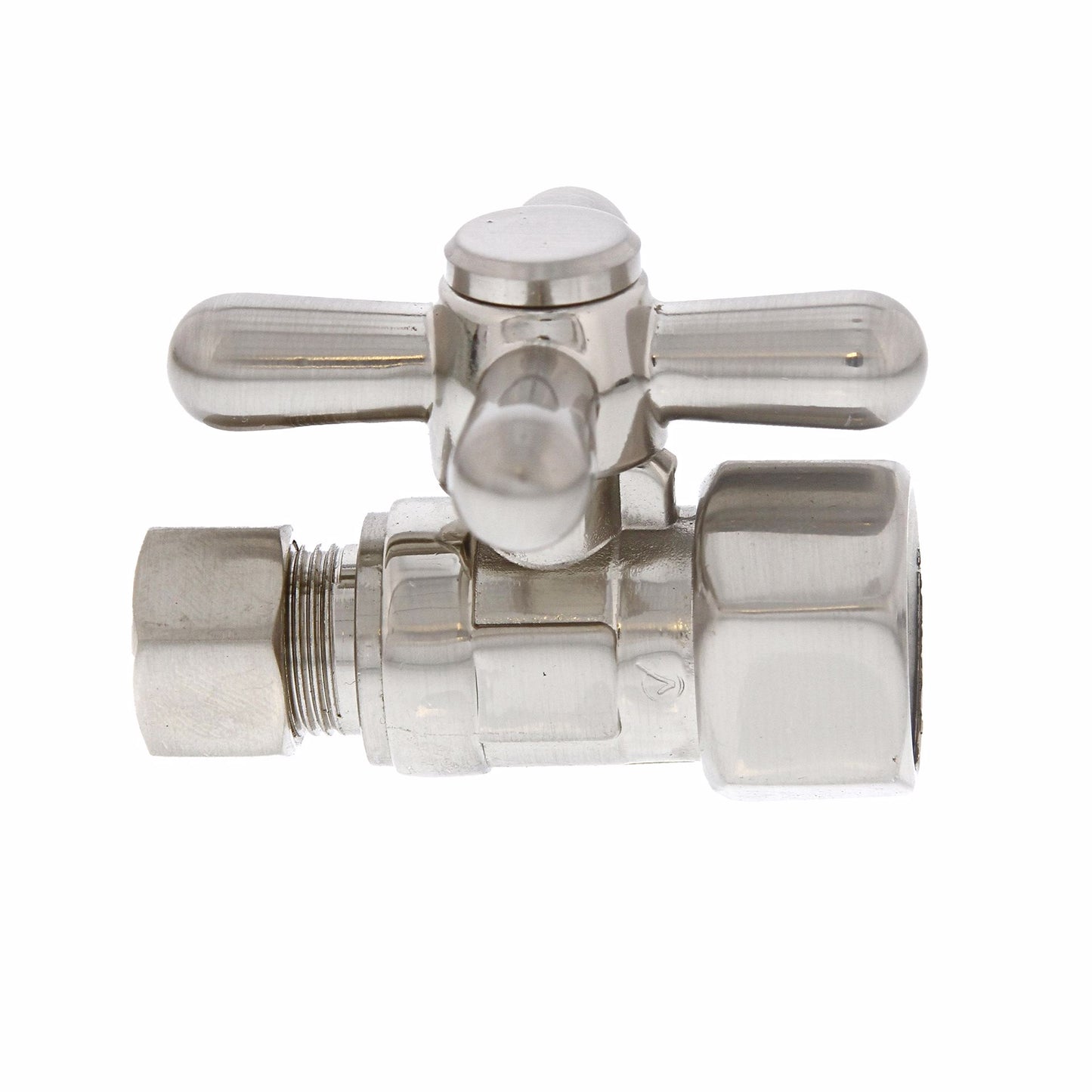 Jones Stephens S4302BN 1/2" FIP x 3/8" OD Comp Quarter-Turn Straight Supply Stop Valve with Cross Handle, Brushed Nickel