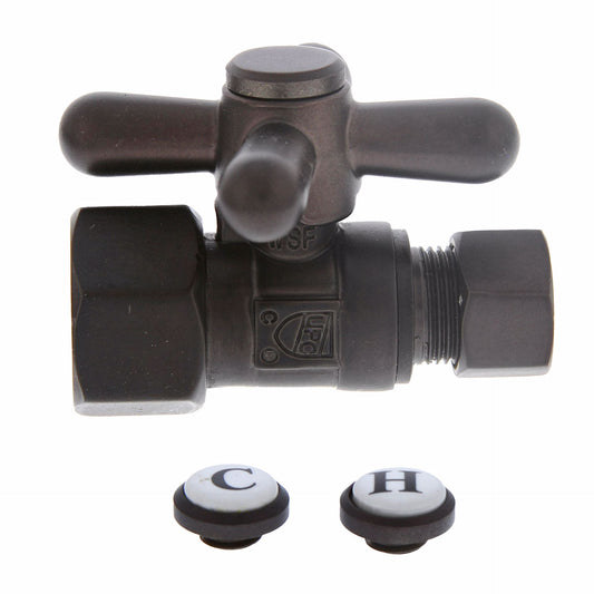 Jones Stephens S4302RB 1/2" FIP x 3/8" OD Comp Quarter-Turn Straight Supply Stop Valve with Cross Handle, Oil Rubbed Bronze