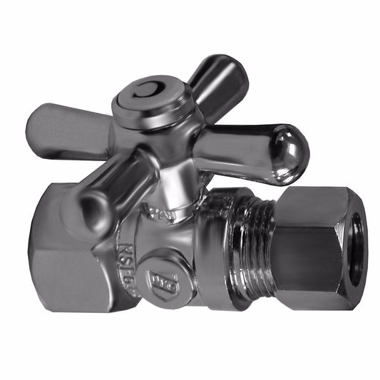 Jones Stephens S43031 5/8" OD Comp x 3/8" OD Comp Quarter-Turn Straight Supply Stop Valve with Cross Handle, Chrome Plated