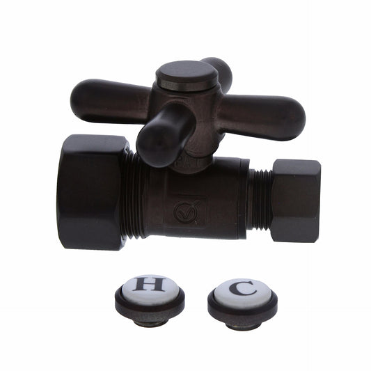 Jones Stephens S4303RB 5/8" OD Comp x 3/8" OD Comp Quarter-Turn Straight Supply Stop Valve with Cross Handle, Oil Rubbed Bronze