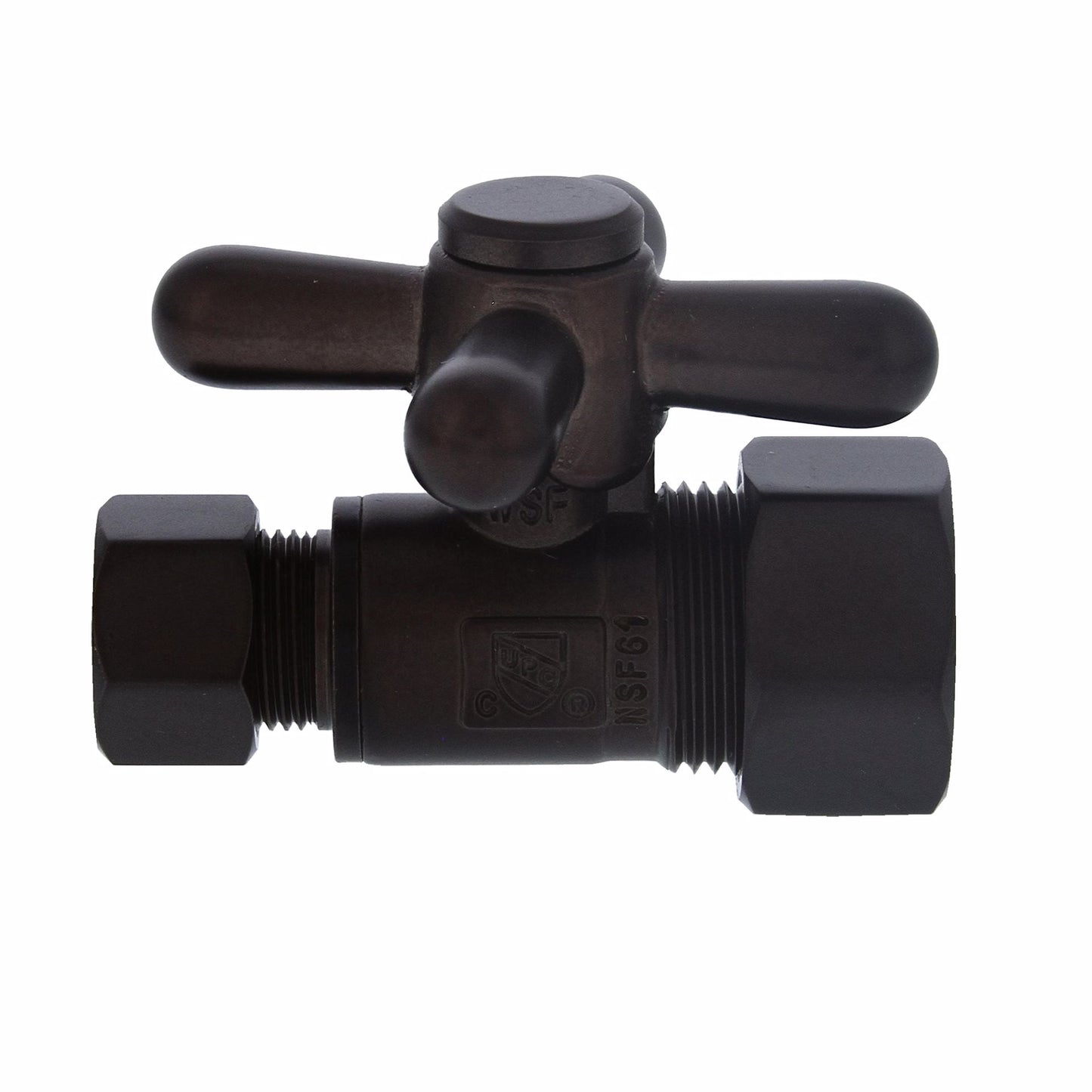 Jones Stephens S4303RB 5/8" OD Comp x 3/8" OD Comp Quarter-Turn Straight Supply Stop Valve with Cross Handle, Oil Rubbed Bronze