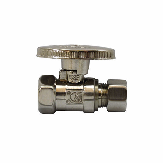 Jones Stephens S4311BN 3/8" FIP x 3/8" OD Comp Quarter-Turn Straight Supply Stop Valve, Brushed Nickel