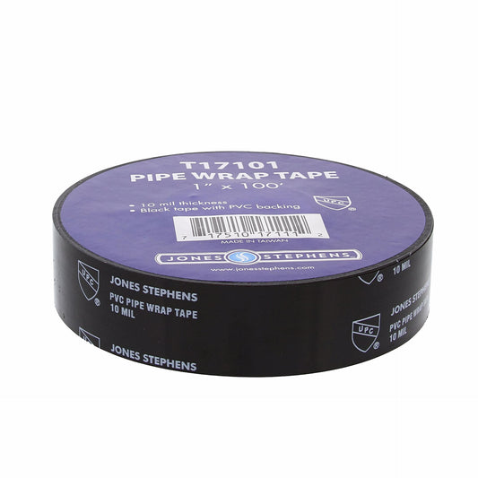 Jones Stephens T17101 1" x 100' Black Pipe Wrap Tape, 10 mil, Carton of 48