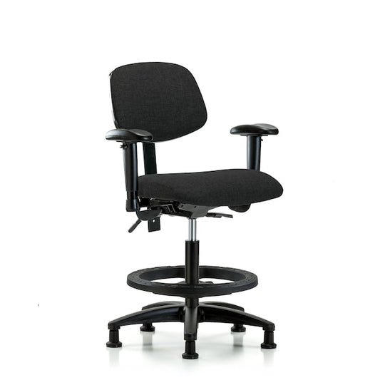 Blue Ridge Ergonomics FMBCH-RG-T1-A1-BF-RG-F42 Rutledge Fabric Chair - Medium Bench Height with Seat Tilt, Adjustable Arms, Black Foot Ring, & Stationary Glides in Black Fabric