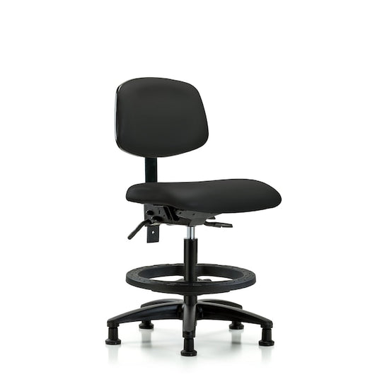 Blue Ridge Ergonomics VMBCH-RG-T1-A0-BF-RG-8540 Rutledge Vinyl Chair - Medium Bench Height with Seat Tilt, Black Foot Ring, & Stationary Glides in Black Trailblazer™ Vinyl