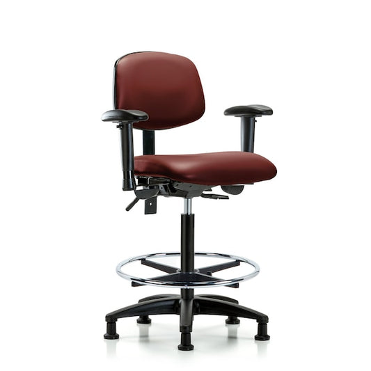 Blue Ridge Ergonomics VHBCH-RG-T1-A1-CF-RG-8815 Rutledge Vinyl Chair - High Bench Height with Seat Tilt, Adjustable Arms, Chrome Foot Ring, & Stationary Glides in Borscht Supernova™ Vinyl