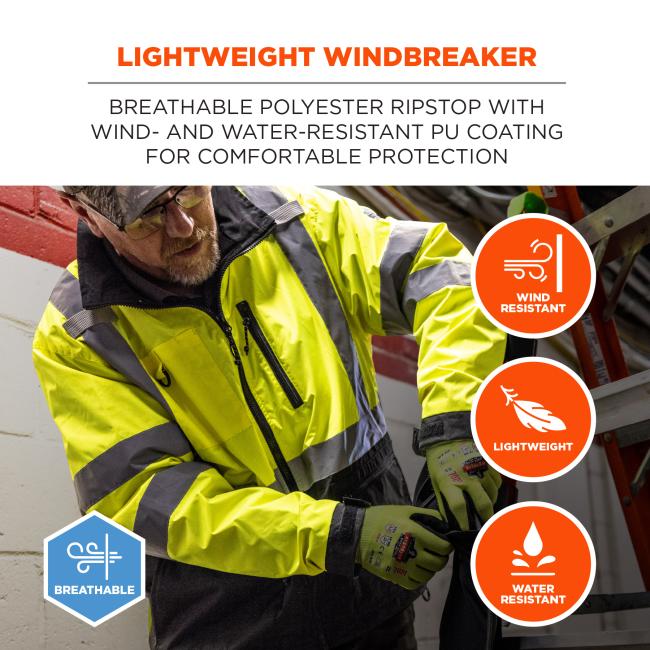 Ergodyne 23425 GloWear 8351 Hi-Vis Windbreaker Water-Resistant Jacket - Type R, Class 3