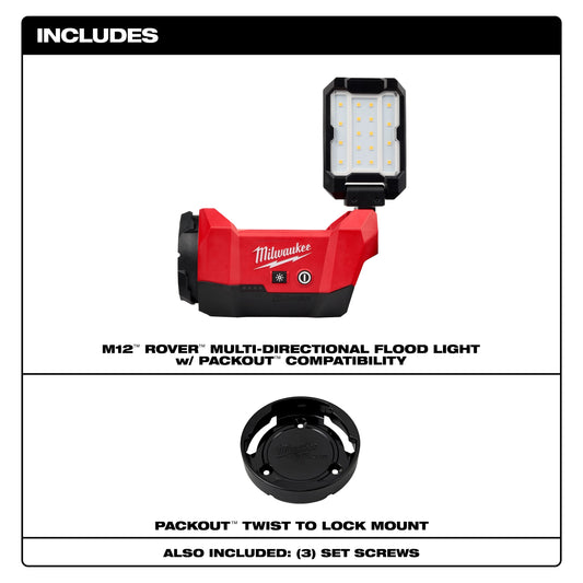 Milwaukee Tool 2350-20 M12 ROVER Multi-Directional Flood Light w/ PACKOUT Compatibility, 1 EA