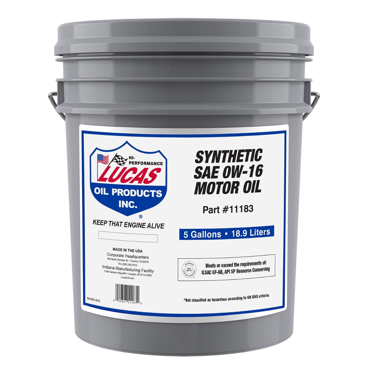 Lucas Oil 11183 Synthetic SAE 0W-16 API SP Motor Oil/5 Gallon Pail