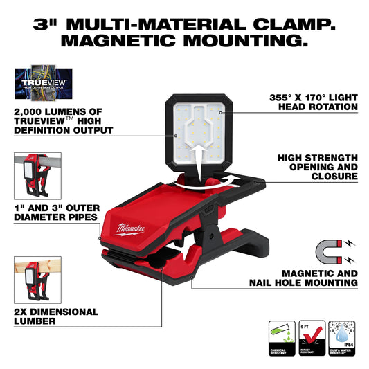 Milwaukee Tool 2358-20 M18 Rover Clamping Flood Light (Bare Tool Only), 1 EA