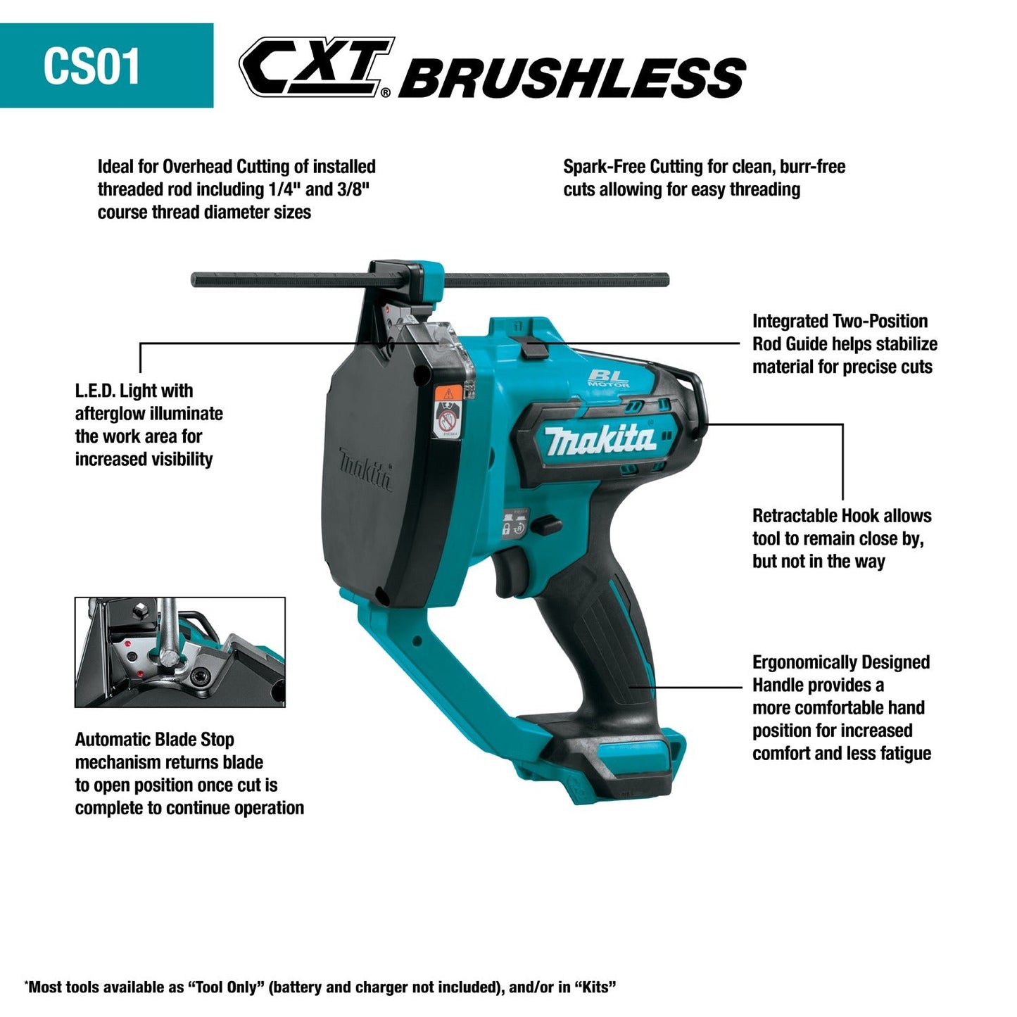 Makita CS01Z 12V max CXT® Lithium‘Ion Brushless Cordless Threaded Rod Cutter, Tool Only