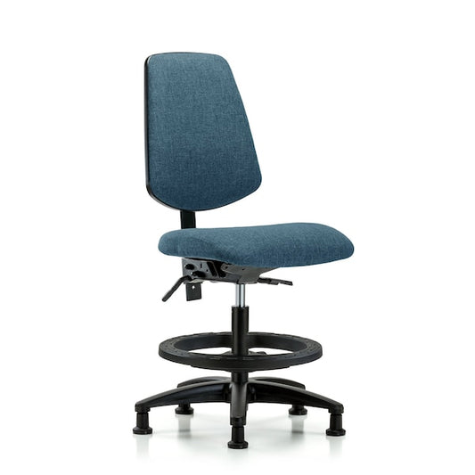 Blue Ridge Ergonomics FMBCH-MB-RG-T0-A0-BF-RG-F43 Rutledge Fabric Chair - Medium Bench Height with Medium Back, Black Foot Ring, & Stationary Glides in Blue Fabric