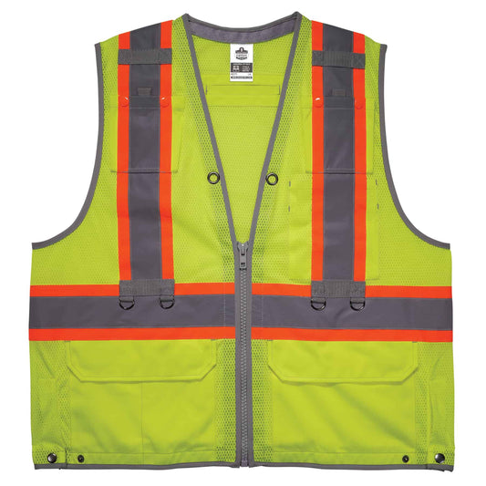 Ergodyne 24173 GloWear 8231TV Hi-Vis Tool Tethering Safety Vest - Type R, Class 2, Zipper, Dual Certified S/M (Lime)