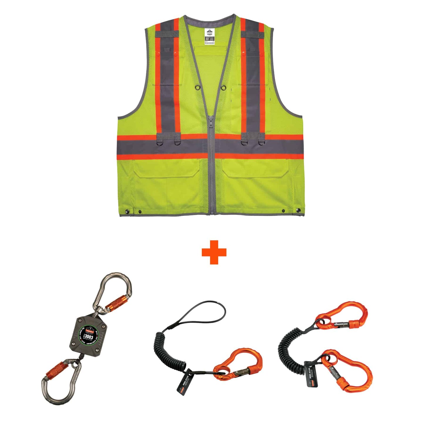 Ergodyne 24183 GloWear 8231TVK Hi-Vis Tool Tethering Safety Vest Kit - Type R, Class 2, Zipper, Dual Certified S/M (Lime)