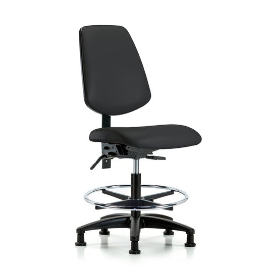 Blue Ridge Ergonomics VMBCH-MB-RG-T1-A0-CF-RG-8540 Rutledge Vinyl Chair - Medium Bench Height with Medium Back, Seat Tilt, Chrome Foot Ring, & Stationary Glides in Black Trailblazer™ Vinyl