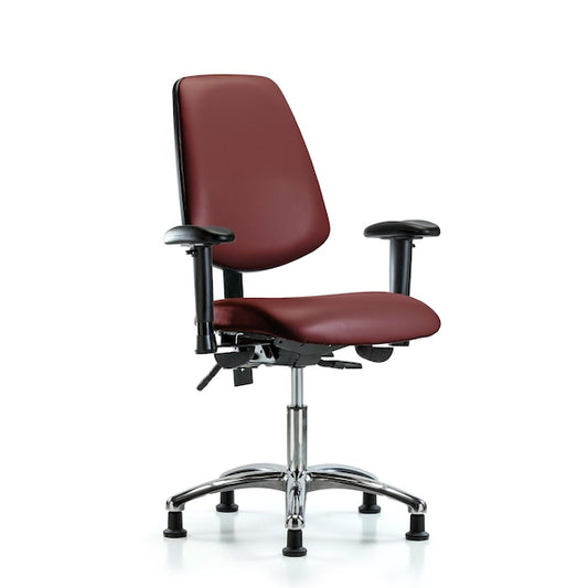 Blue Ridge Ergonomics VDHCH-MB-CR-T0-A1-RG-8815 Rutledge Vinyl Chair Chrome - Desk Height with Medium Back, Adjustable Arms, & Stationary Glides in Borscht Supernova™ Vinyl