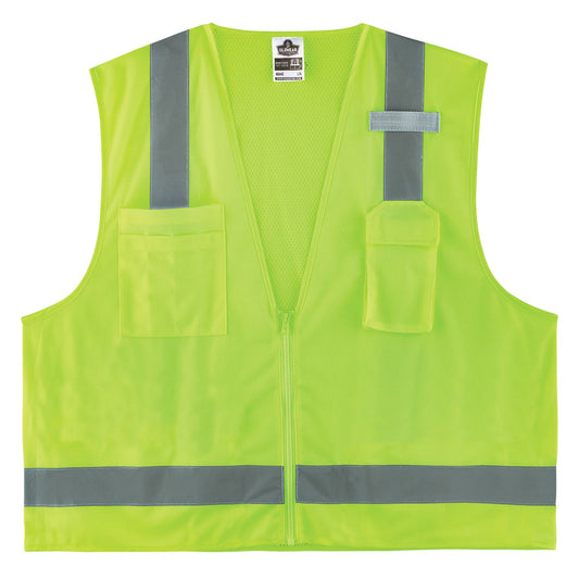 Ergodyne 24501 GloWear 8249Z-S Hi-Vis Surveyors Vest - Type R, Class 2, Zipper, Economy, Single Size XS (Lime)