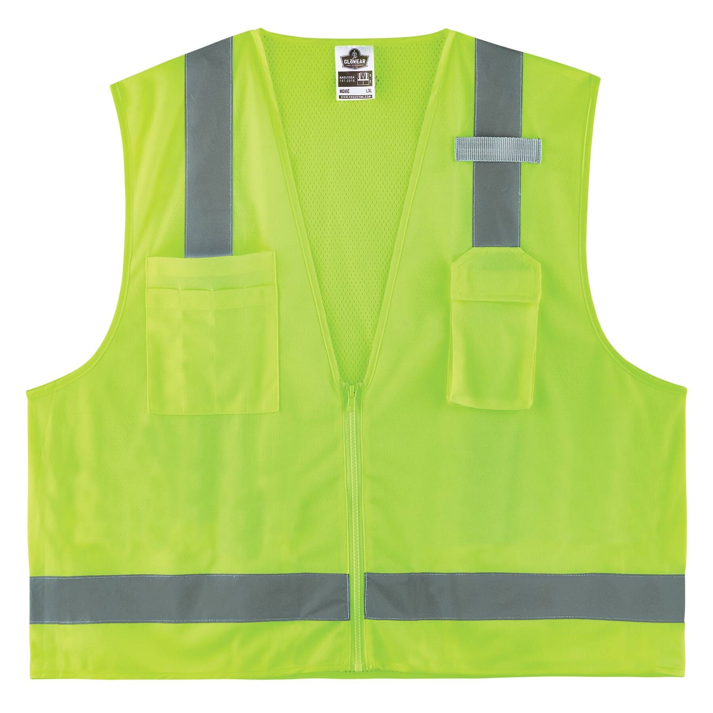 Ergodyne 24502 GloWear 8249Z-S Hi-Vis Surveyors Vest - Type R, Class 2, Zipper, Economy, Single Size S (Lime)